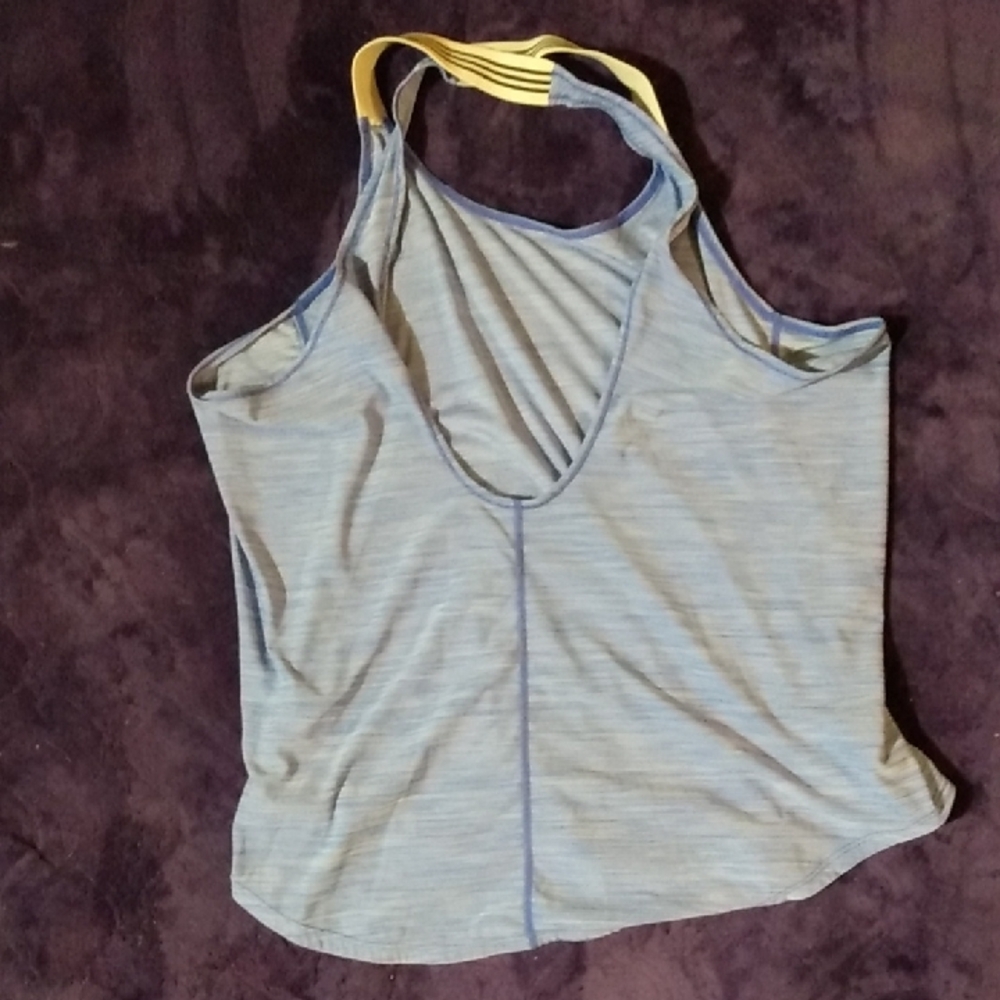 Adidas Women's Light Blue Tank with Yellow Straps - Picture 5 of 7